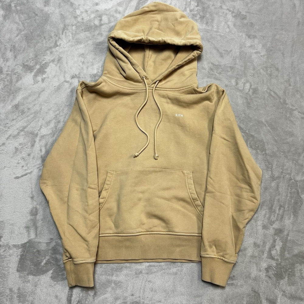 Kith Mens Tan Embroidered Logo Pullover Hoodie Size Medium Streetwear Casual